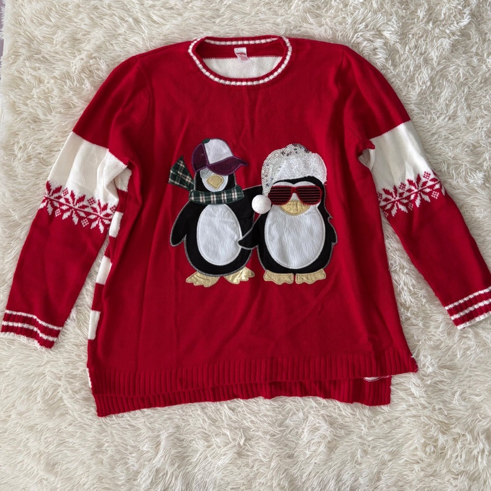 Holiday Penguin Christmas Sweater Womens 2X Ugly Festive Holiday‎ Time
